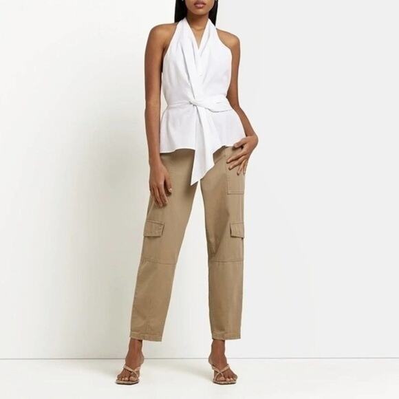 River Island Resort Wear White Tie Front Halter, Vacation, Beachy, Cruise US 10 - Picture 3 of 16